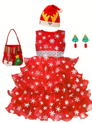 Girl's Christmas Costume Snowflake Sequin Decor Dress Kids Clothes For Party