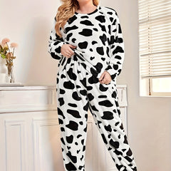 Cow Pattern Flannel Top & Shorts Two Piece Set