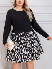 Colorblock Leopard Print Long Sleeve Dress