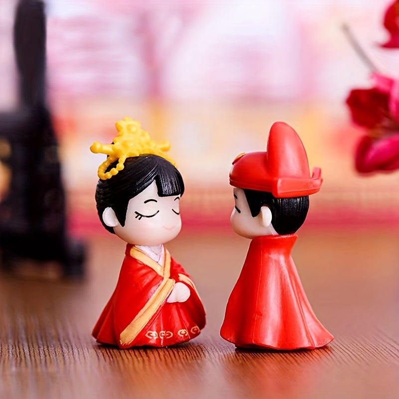 2pcs Chinese Couple Statue Figures Ornament DIY Bonsai Wedding Decor