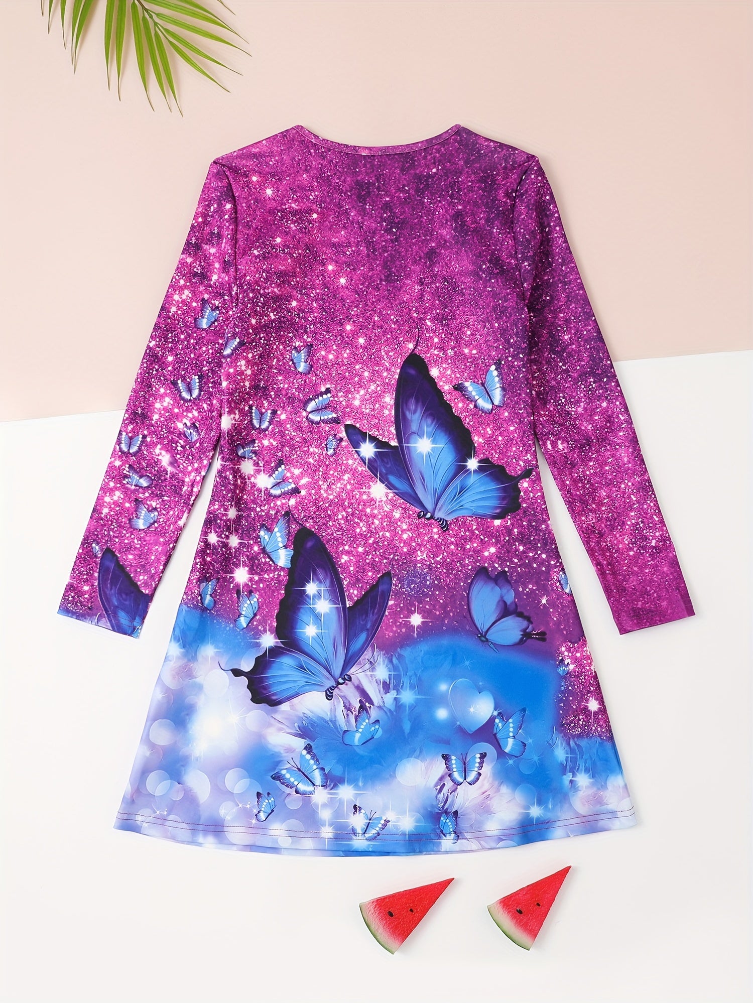Girls Butterfly Print Long Sleeve Dress Spring Fall Gift Party