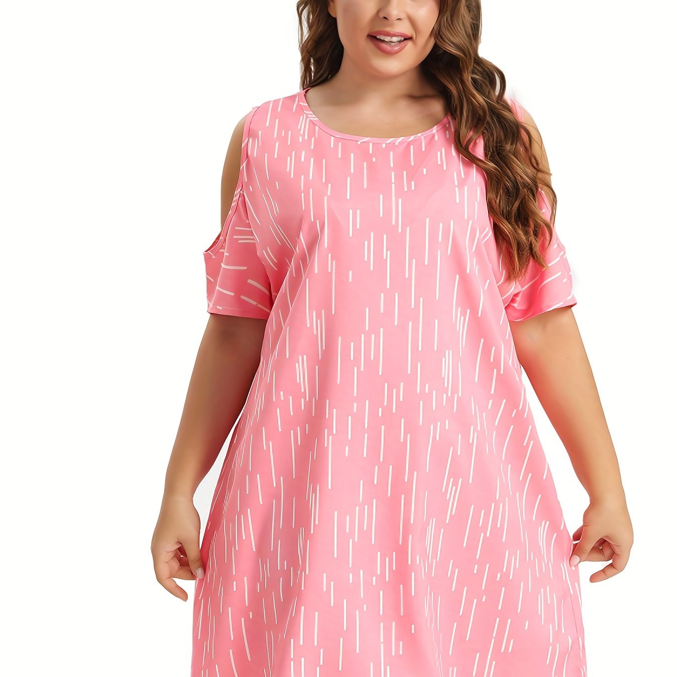 Striped Cold Shoulder Round Neck Nightdress