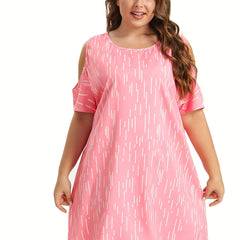 Striped Cold Shoulder Round Neck Nightdress