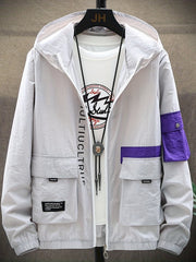 Stylish Letter Print Pattern Zip Up Hooded Jacket Men s Clothes