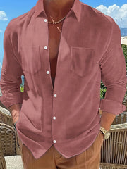 Men's Casual Shirt Turn Down Collar Long Sleeves Solid Regular Fit