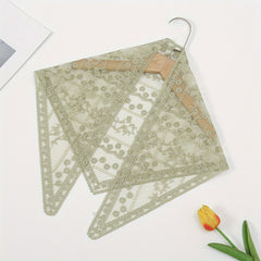 Lace Plaid Flower Triangle Scarf Women Neck Scarf Hollow Small Silk Neckerchief