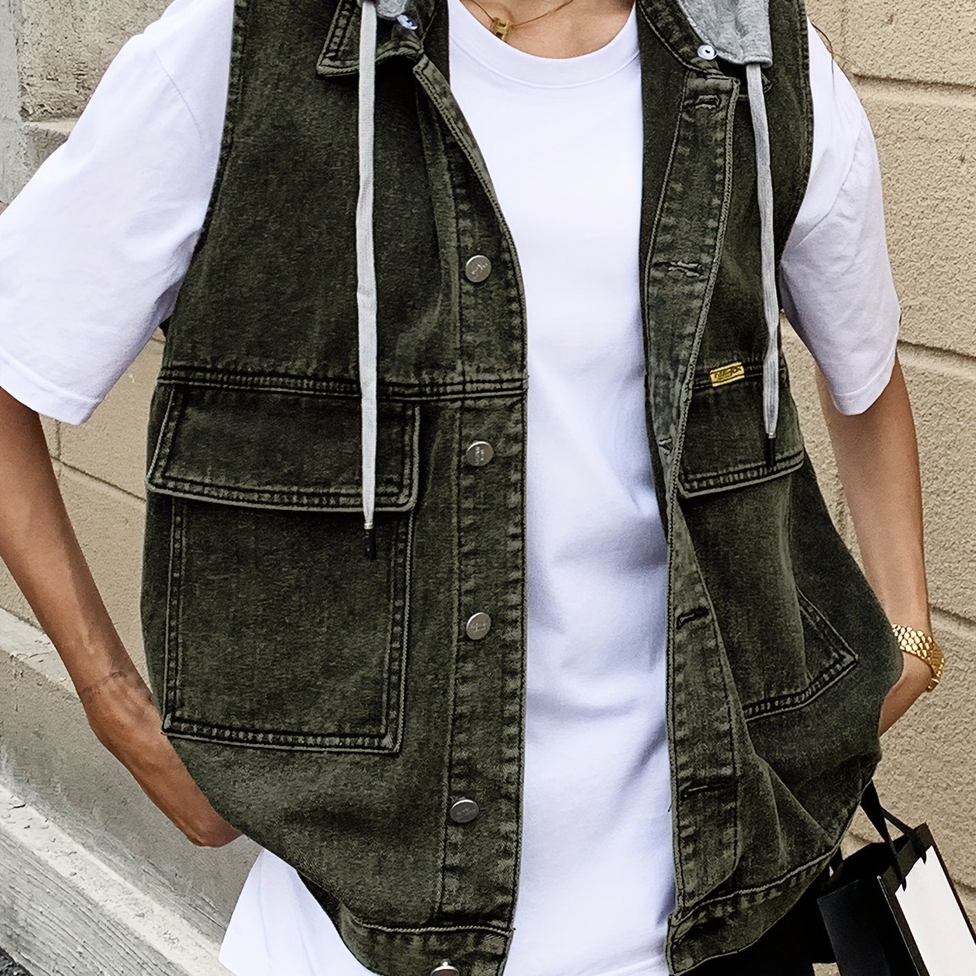 Denim Top Women's Button Front Hooded Vest