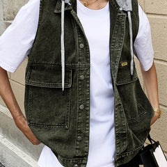 Denim Top Women's Button Front Hooded Vest