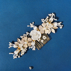 Crystal & Faux Pearl Bridal Comb Hairpiece Wedding Hairpin