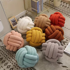 Hand Woven Knotted Ball Pillow Soft Sherpa Home Decorative Plush Pillow