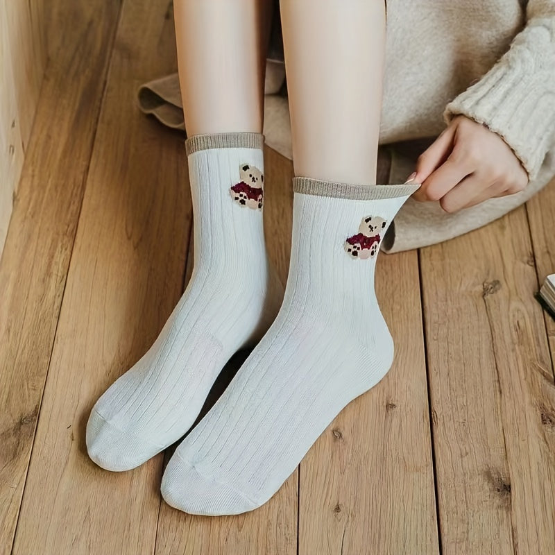 6 Pairs Bear Print Socks Women's Stockings & Hosiery