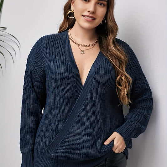 V Neck Long Sleeve Pullover Sweater Medium Stretch