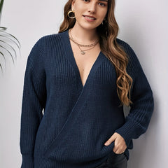 V Neck Long Sleeve Pullover Sweater Medium Stretch