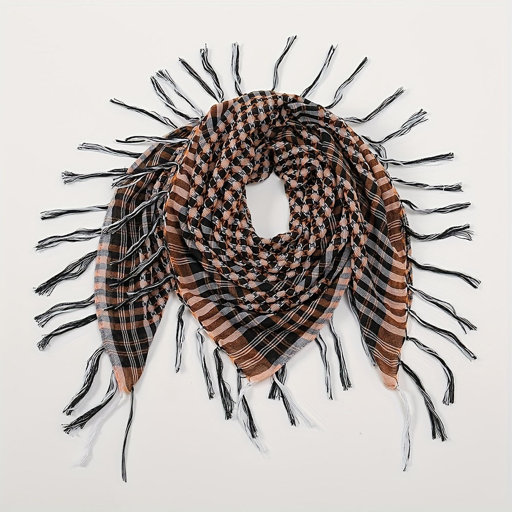 Plaid Fringed Scarf Shawl Arab Square Scarf Windproof Sunscreen