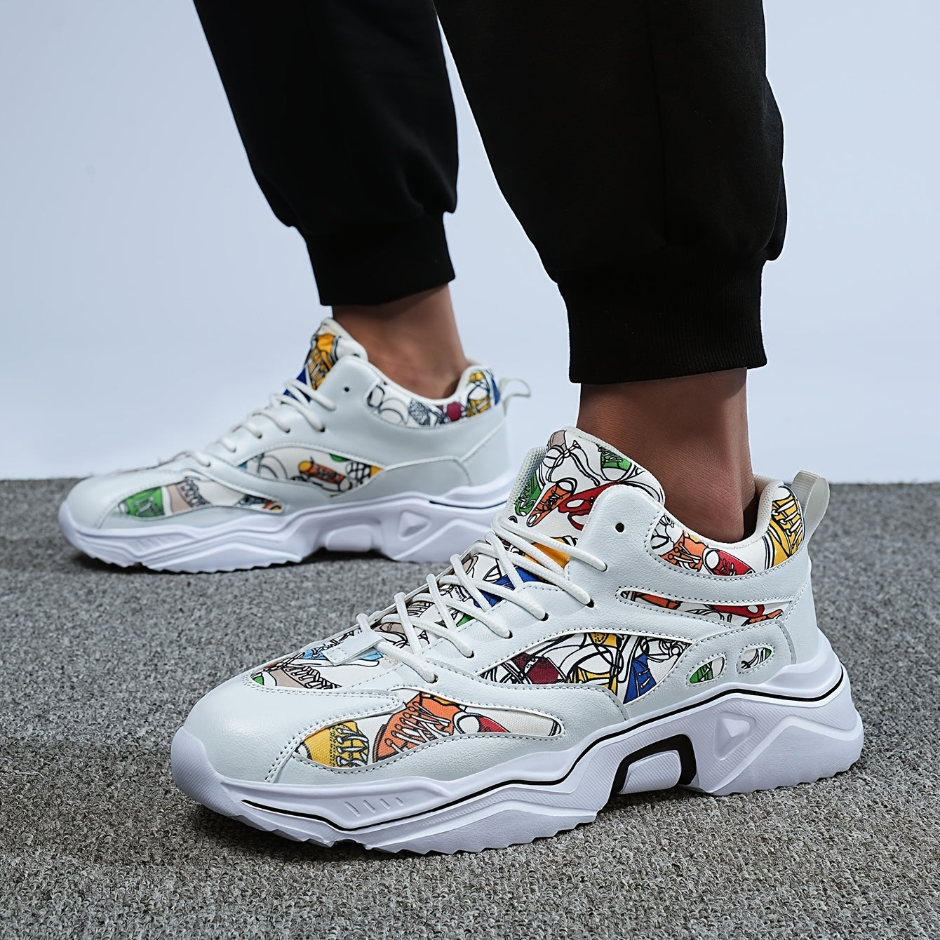 Men's Cartoon Graffiti Athletic Shoes For Running Gym Sneakers