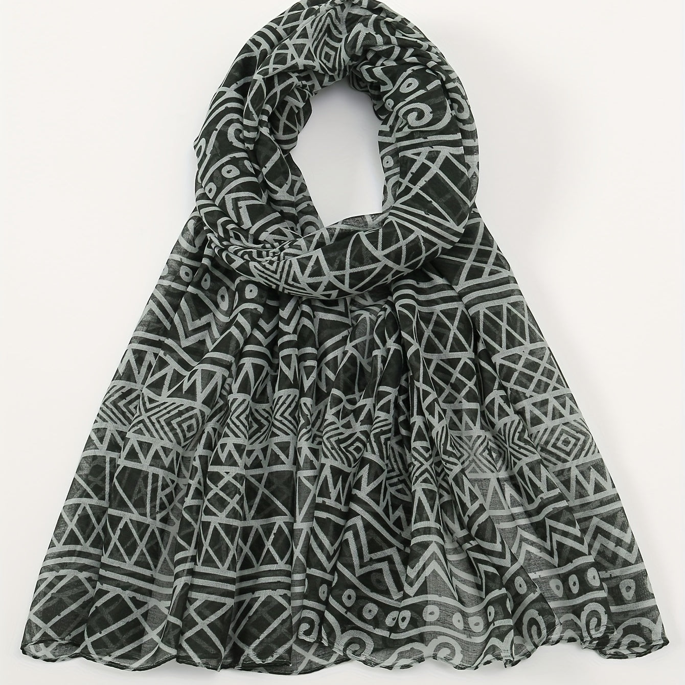 Vintage Gray Boho Geometric Print Scarf