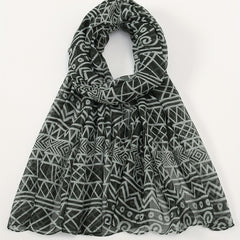 Vintage Gray Boho Geometric Print Scarf
