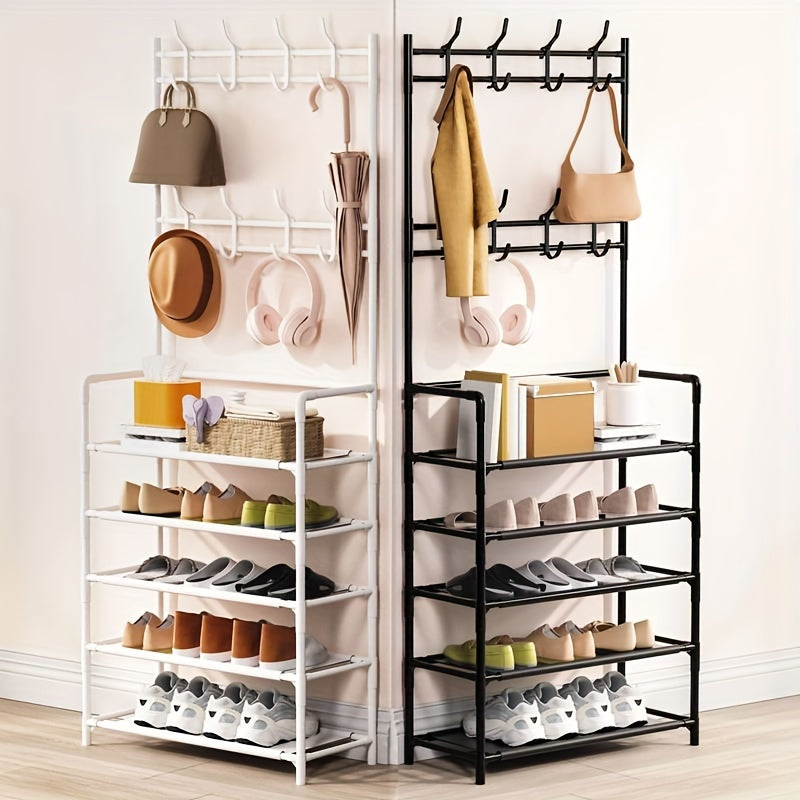 Clothes Storage Rack With Hooks & Shoe Storage Shelf