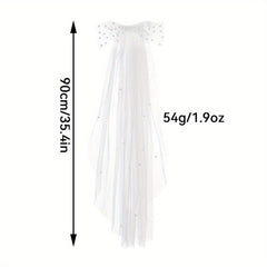 Sheer Long Wedding Veil with Bow & Comb Bridal Veil with Beads