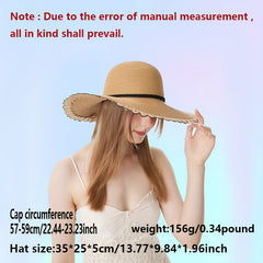 Wide Brim Sun Hat Straw Ribbon Bowknot Decor