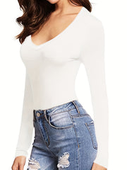 Sexy Plunging V neck Long Sleeve Bodysuit