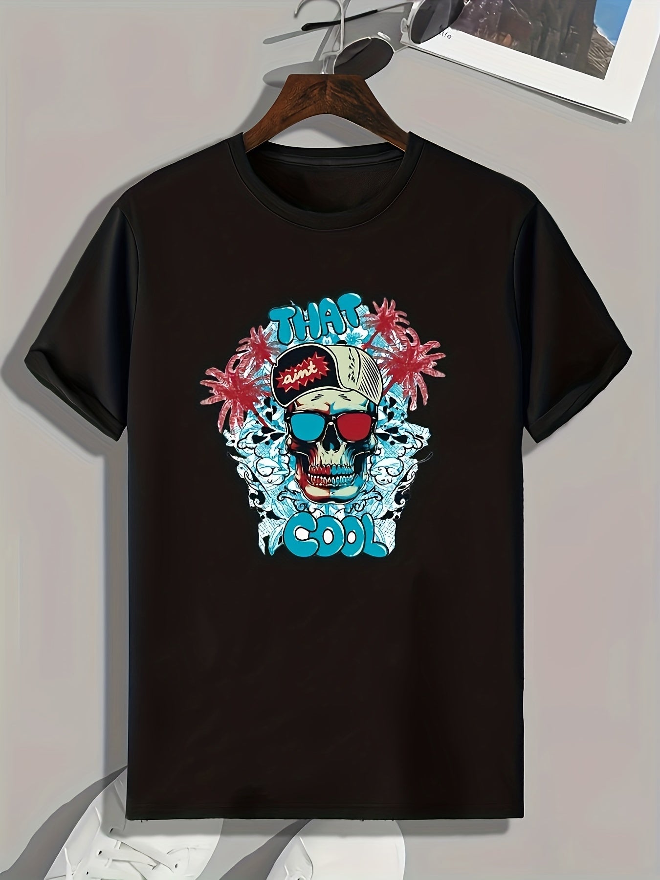 Skull Pattern Print Men's Comfy Sports T-shirt Graphic Tee for Fitness