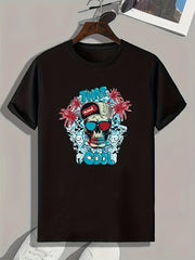 Skull Pattern Print Men's Comfy Sports T-shirt Graphic Tee for Fitness