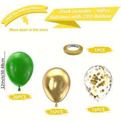 Green Golden Confetti Balloons 12 Inch with Ribbons