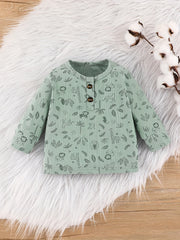 Baby Boys Cartoon Print Top & Trousers 2pcs Round Neck Button Casual Clothes