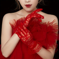 Lace Floral Gloves Elastic Breathable Bridal Gloves