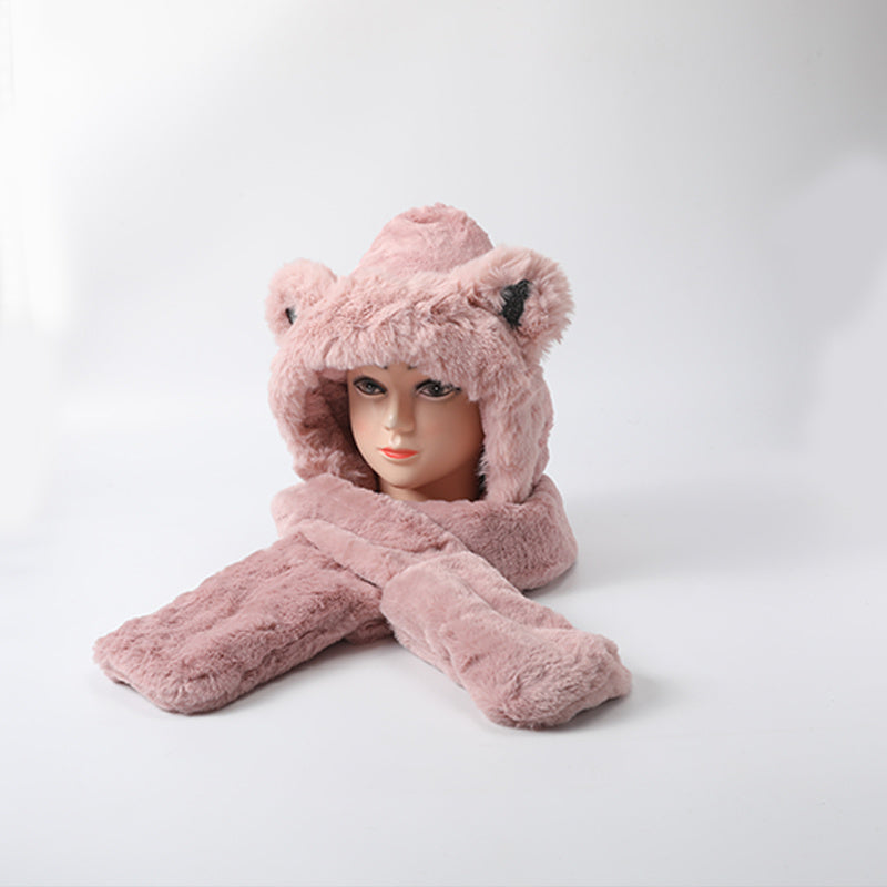 Bear Hat Gloves Scarf Hat Winter Warm Animal Theme Hat Women Girls