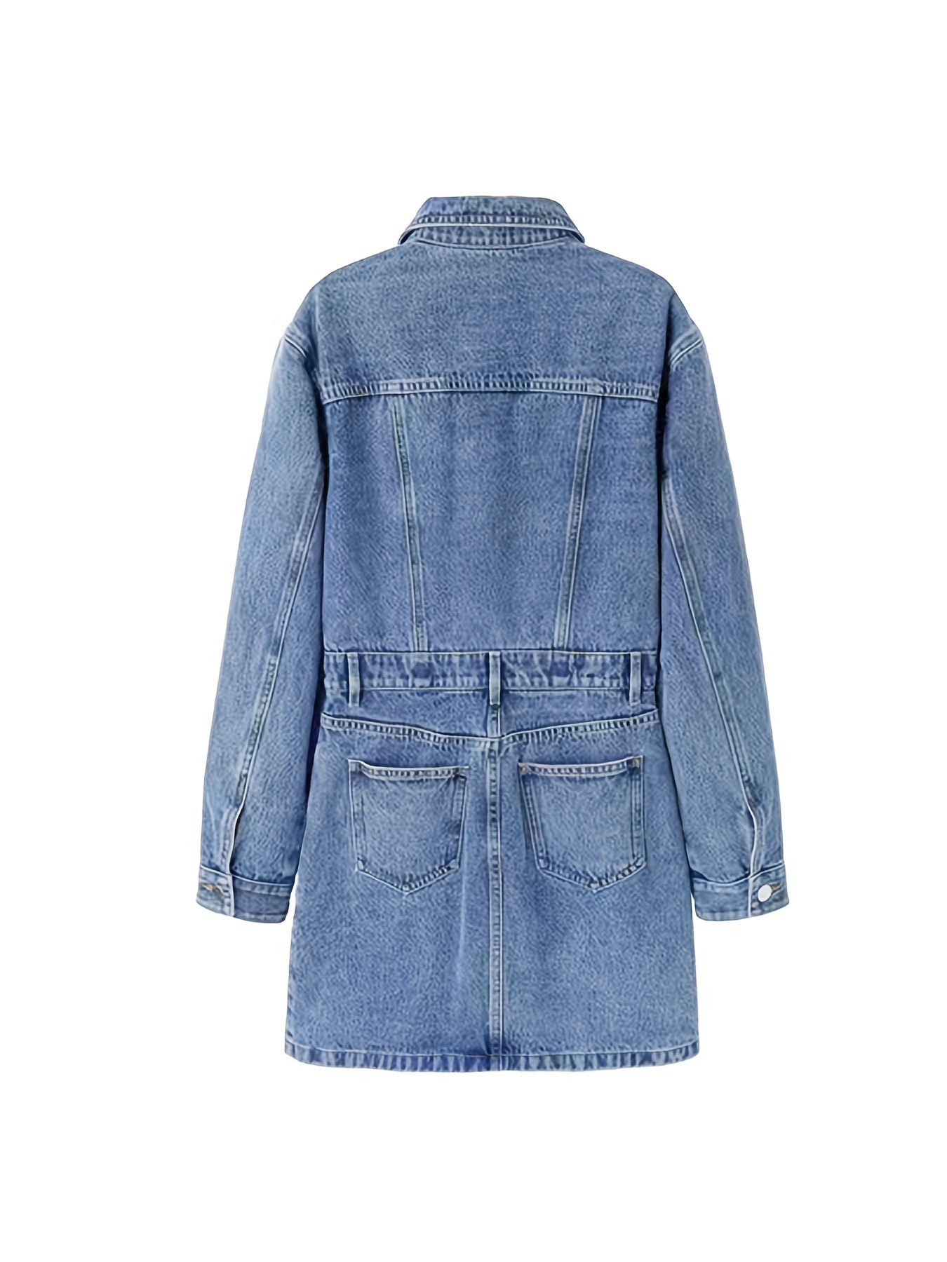Flap Pockets Denim Dress Long Sleeve Single Breasted Button Dress