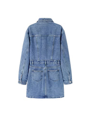 Flap Pockets Denim Dress Long Sleeve Single Breasted Button Dress