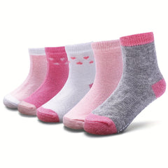 5 Pairs Girls Cotton Crew Socks, Anti-Skid Dots, Trampoline Short Socks