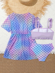 Girls 3pcs Fish Scale Swimsuit Set for Vacation