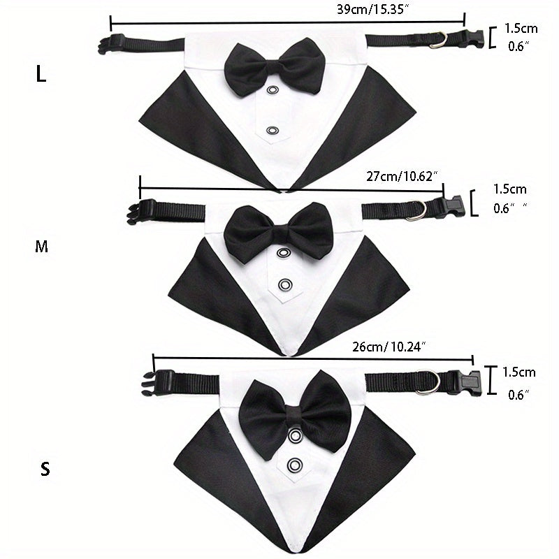 Formal Dog Tuxedo Bandana with Bow Tie for Weddings Graduations Dress Up