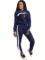 Casual 2pc Set Crew Neck Tops & Running Pants