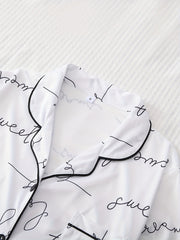 Letter Print Pajama Set Short Sleeve Top & Shorts Women's Sleepwear