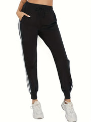 Women's Plus Striped Side Tie Waist Fitness Trousers