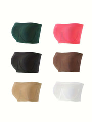 6pcs Strapless Bandeau Bras Soft Stretch Everyday Bra Women's Lingerie
