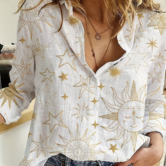Sun & Moon Print Long Sleeve Button Up Shirt Top