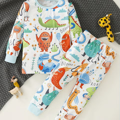 Boys Monster Pajamas Set Long Sleeves Cozy Homewear