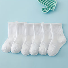 6 Pairs Girls Kids Causal Sports Socks Breathable Comfy Crew Plain Socks