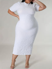 Dress Women's Plus Solid Short Sleeve High Neck Skinny Midi Dress