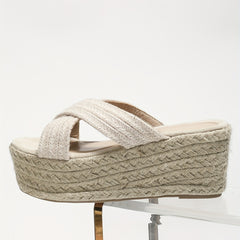 Women's Cross Strap Wedge Heeled Sandals - Slip On Platform Espadrille Shoes