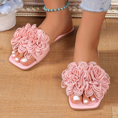 Square Open Toe Flower Slide Sandals for Women