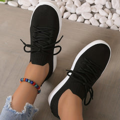 Women's Breathable Knit Sneakers Lightweight Low Top Lace Up Shoes