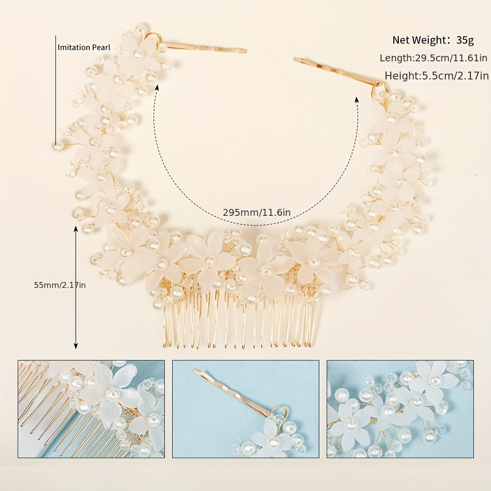 Flower & Pearl Hair Comb Vintage Hair Clip Bridal Wedding Accessory