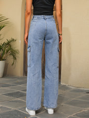 Cargo Pockets High Waist Denim Pants High Rise Jeans