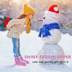 Sequin Snow Boots for Girls, Soft Warm Fleece, Outdoor Walking, Autumn/Winter